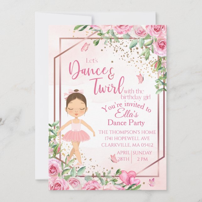 Ballerina rose, Danse, invitation à l'anniversaire (Devant)