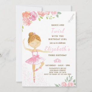 Ballerina rose mignonne Invitation Anniversaire