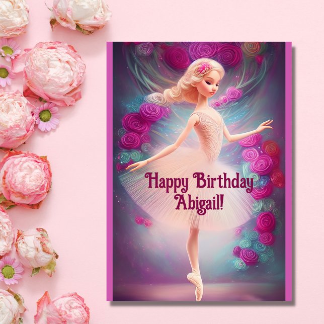 Ballerina Roses Floral Pink Ballet Happy Birthday  Card (Creator Uploaded)
