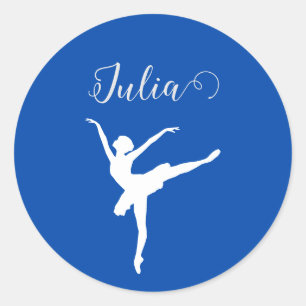 ballerina silhouette  cobalt  blue & white classic round sticker