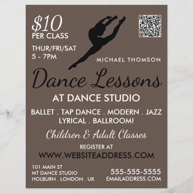 Ballerina Silhouette, Dance Lesson Advertising Flyer (Front)