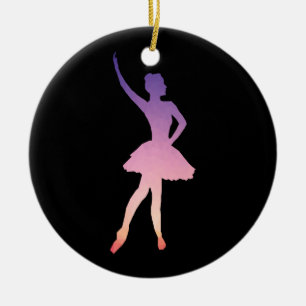 Ballerina silhouette in purple, pink ombre colours ceramic ornament