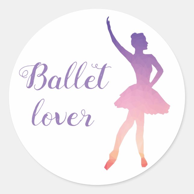 Ballerina silhouette,ombre colours, ballet lover classic round sticker (Front)