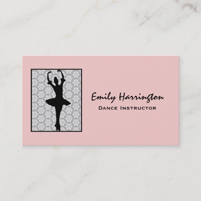 Ballerina Silhouette on a Heart Mandala Pattern Business Card (Front)