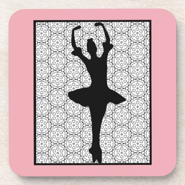 Ballerina Silhouette on a Heart Mandala Pattern Coaster (Front)