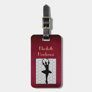 Ballerina Silhouette on a Heart Mandala Pattern Luggage Tag