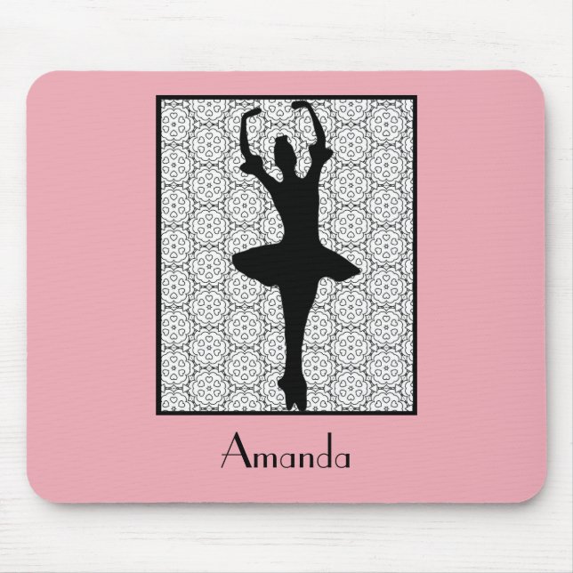 Ballerina Silhouette on a Heart Mandala Pattern Mouse Pad (Front)