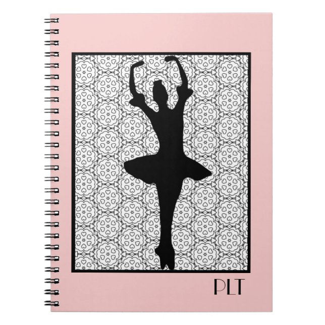 Ballerina Silhouette on a Heart Mandala Pattern Notebook (Front)