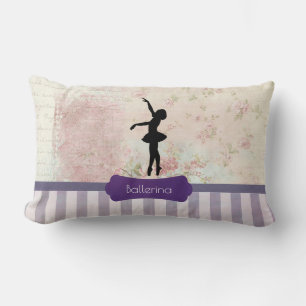 Ballerina Silhouette on Elegant Vintage Pattern Lumbar Pillow