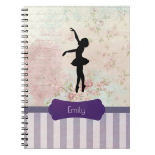 Ballerina Silhouette on Elegant Vintage Pattern Notebook