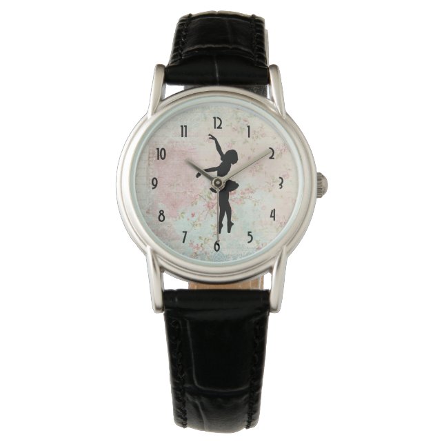 Ballerina Silhouette on Elegant Vintage Pattern Watch (Front)