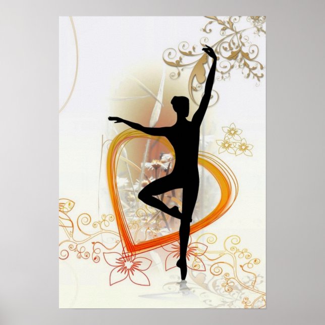 Ballerina silhouette with floral abstract design poster (Front)