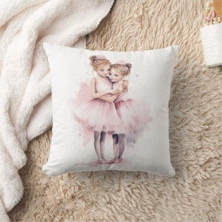 Ballerina Sisters Embracing Pink Tutu Hug Dance Throw Pillow