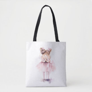 Ballerina Sisters Hugging Art Ballet Watercolor Tote Bag
