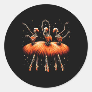 Ballerina Skeleton Dance Funny Halloween Ballet 1  Classic Round Sticker