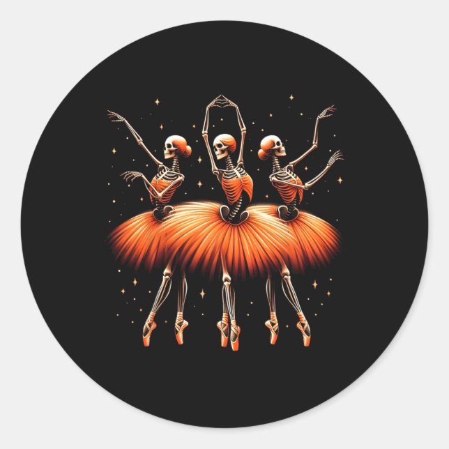 Ballerina Skeleton Dance Funny Halloween Ballet 1  Classic Round Sticker (Front)