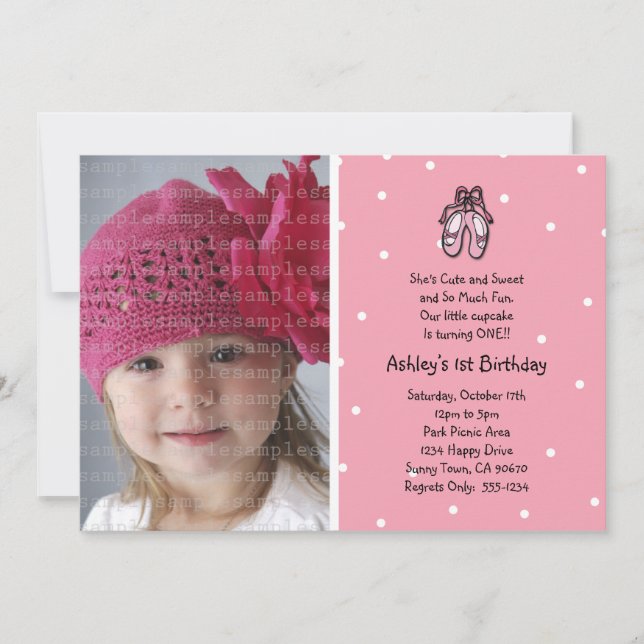 Ballerina Slippers Photo Invitation or Thank You (Front)