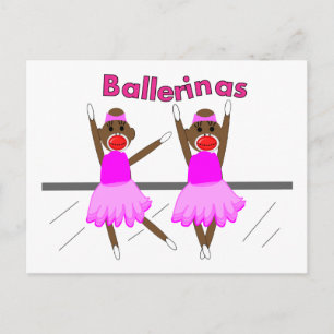 Ballerina Sock Monkeys--Adorable Design Postcard