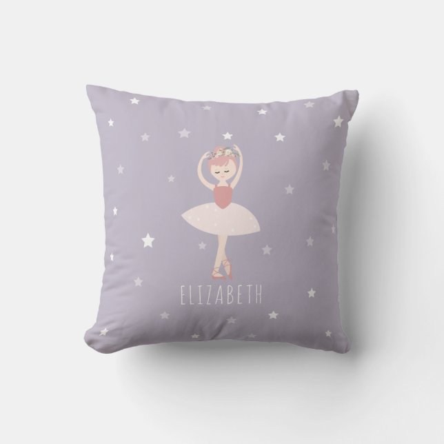 Ballerina Stars Purple Girl Throw Pillow (Front)