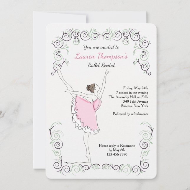 Ballerina sur ses orteils Invitation (Devant)