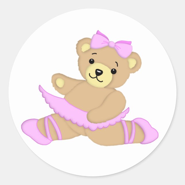 Ballerina Teddy Bear Classic Round Sticker (Front)