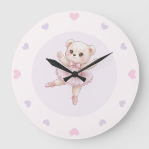 Ballerina Teddy Bear Cute Nursery Large Clock