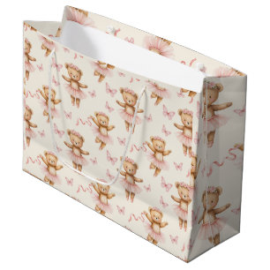 Ballerina Teddy Bears Pink Tutus and Butterflies Large Gift Bag