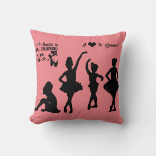 Ballerina throw pillow in pink and black.