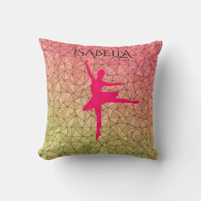 Ballerina throw pillow with personalized name. (Front)