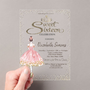 Ballerina,Tiara Princess Bokeh Sweet 16  Acrylic Invitations