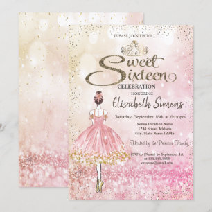Ballerina,Tiara Princess Bokeh Sweet 16 Invitation