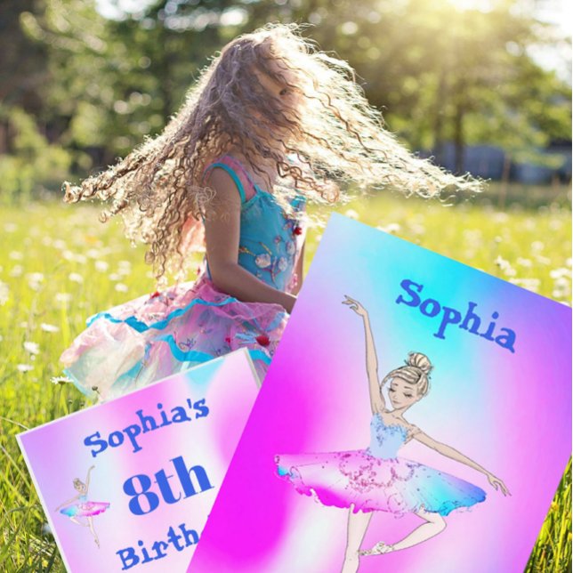 Ballerina Tie Dye Purple Blue Age Birthday  Invitation (Creator Uploaded)