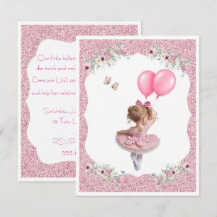 Ballerina Turning 3 Birthday Digital Download  Invitation
