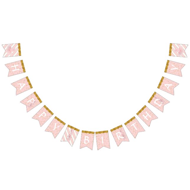 Ballerina Tutu Girl Pink Gold Birthday Party Decor Bunting Flags (All)