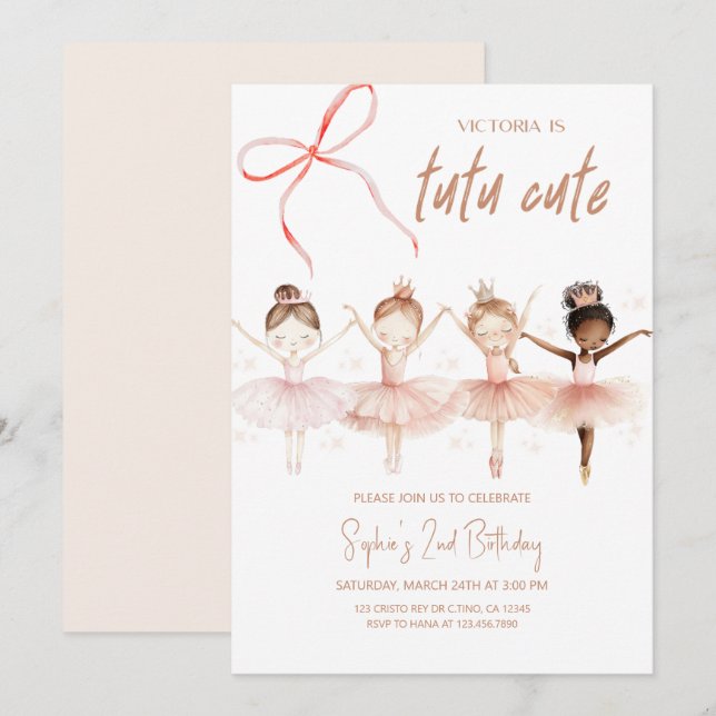 Ballerina Tutu mignonne Invitation d'anniversaire (Devant / Derrière)