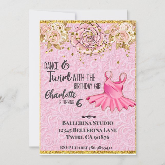Ballerina Tutu rose invitation (Devant)