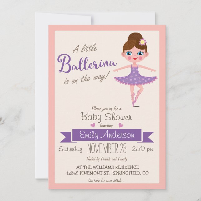 Ballerina violette, Invitation Baby shower fille (Devant)