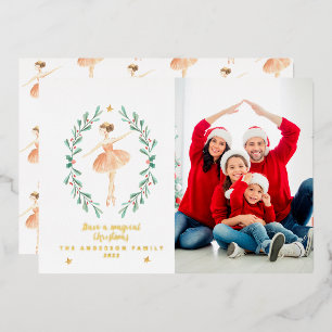 ballerina watercolor botanical 1 photo foil holiday card