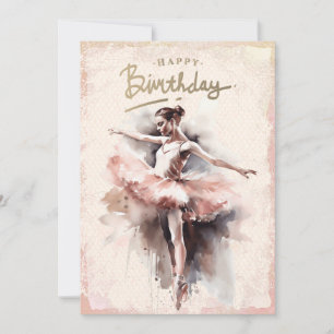 Ballerina Watercolor Happy Birthday Holiday Card