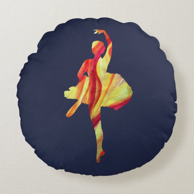 Ballerina  Watercolor Round Pillow (Front)