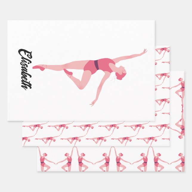 Ballerina with name personalization  wrapping paper sheet (Set)
