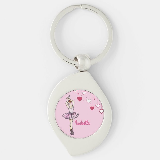 Ballerina with Pink Dress and Pointe Toe Shoes Keychain (Front)