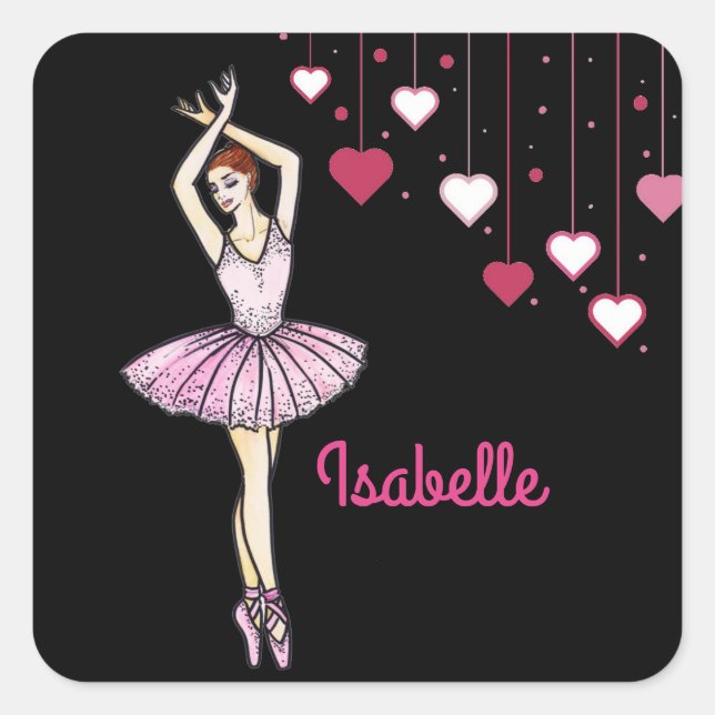 Ballerina with Pink Dress and Pointe Toe Shoes Square Sticker (Front)