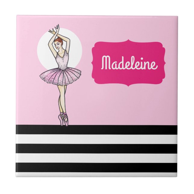 Ballerina with Pink Dress and Pointe Toe Shoes Tile (Front)