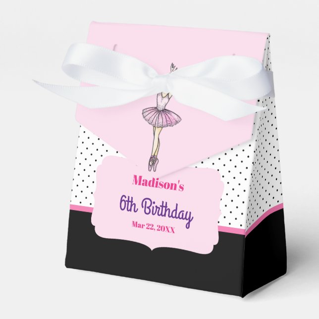 Ballerina with Pink Dress Birthday Party Favor Box (Front Side)