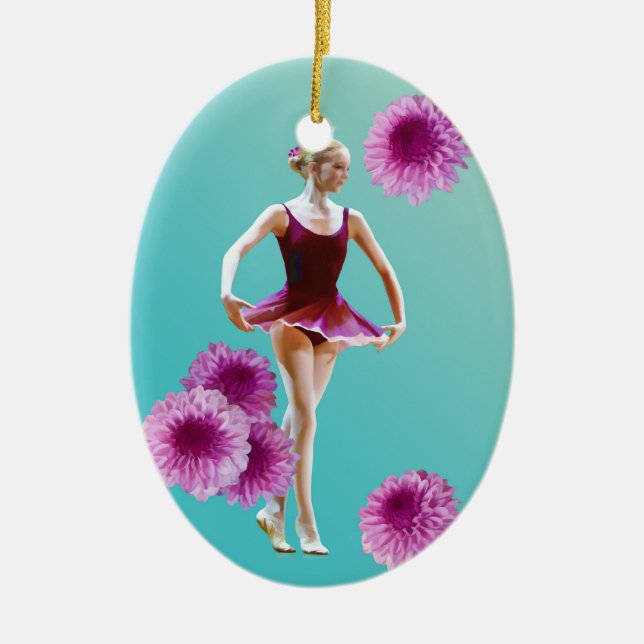 Ballerina with Pink Mums Ornament (Front)