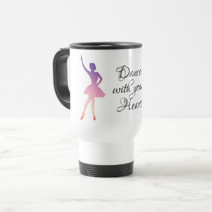 Ballerina woman dancing silhouette pink purple travel mug
