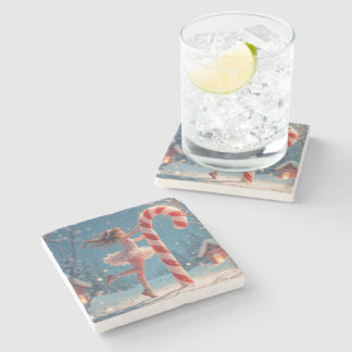 Ballerina Young Girl, Santa's Candy Cane Christmas Stone Coaster