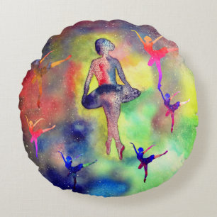 Ballerinas among Stars Round Pillow