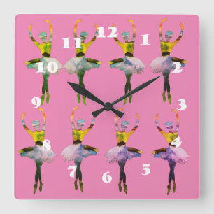 Ballerinas Ballet Dancers Square Wall Clock